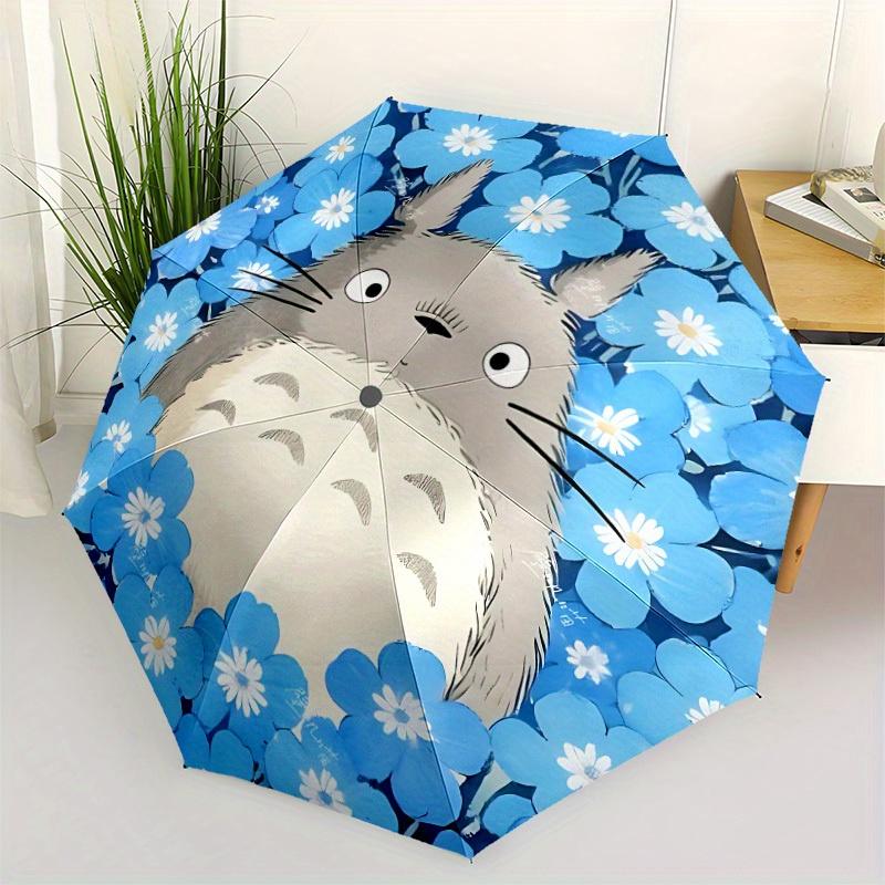 1pz Ombrello Automatico Apri/Chiudi Totoro Fiori, Telaio in Ferro Robusto, Design Pieghevole Portatile, Viaggio, Uso Quotidiano214