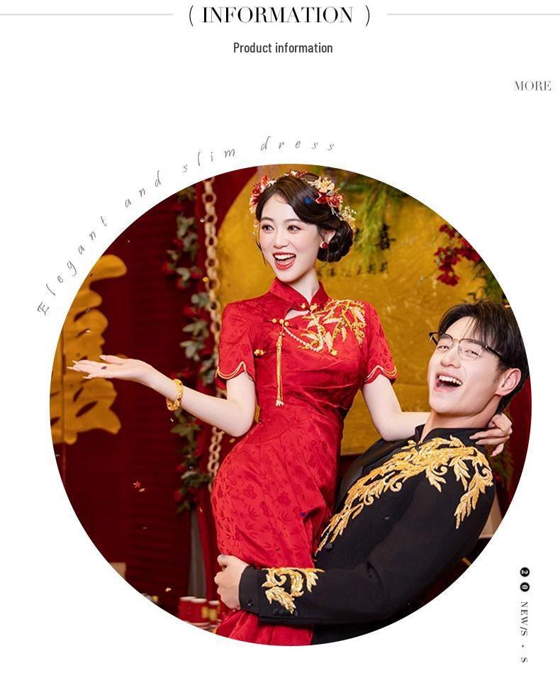 Neues chinesisches Stil Schlankmachendes Retro Rotes Cheongsam Kleid für Damen - Sommer Edition