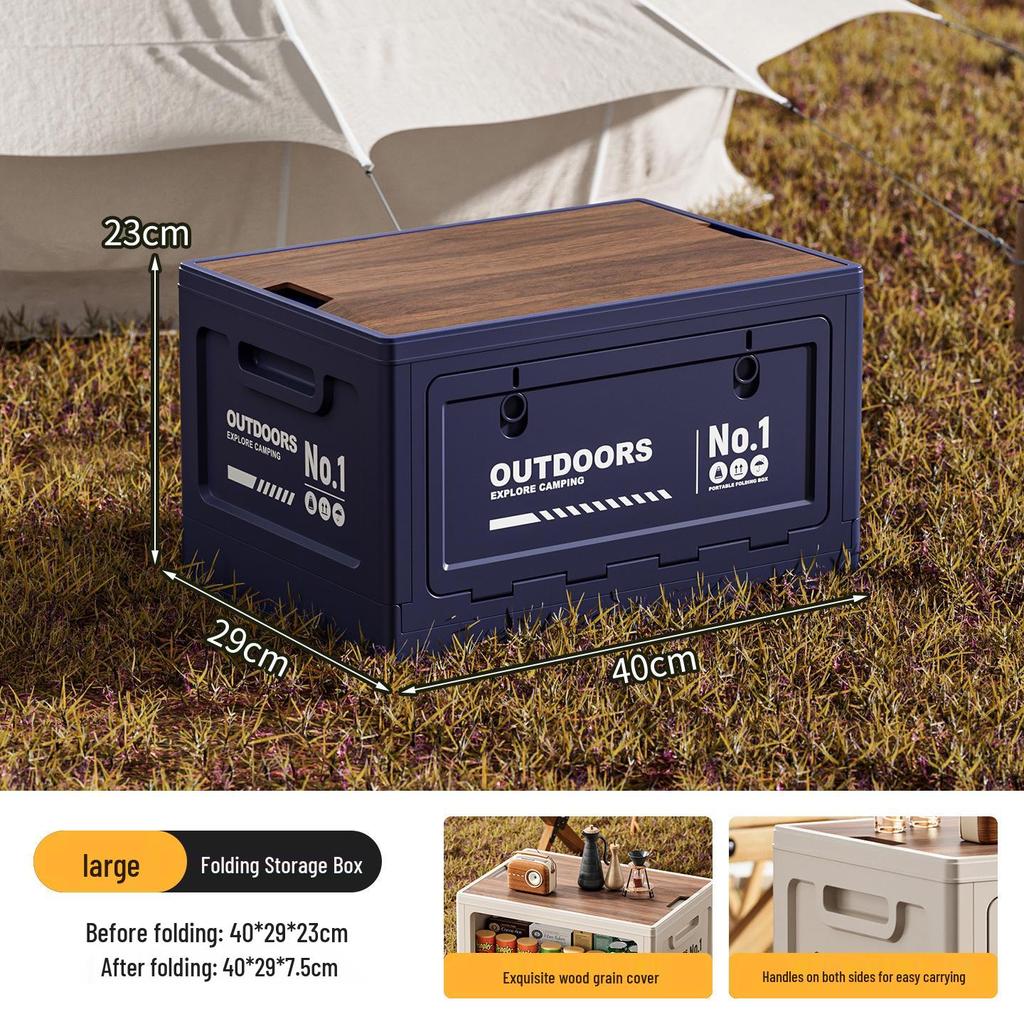 Extra Large Outdoor Storage Box: Side-Opening, Wood Lid, Foldable Camping & Car Trunk Organizer