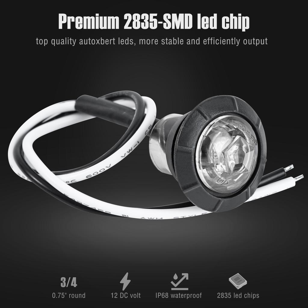 White LED Clearance Bullet Marker Lights 3/4 INCH Button Side LED Marker Light For Trailer Truck Accessories RV Car Bus Van 4pcs