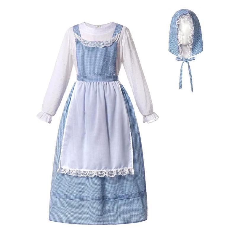 Neues Modell, blau kariertes Bauernmädchen, kleiner frischer ländlicher Stil, Fotografie Fotoausflug, Eltern-Kind-Outfit