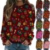 Damenmode Lässiges Langarm Weihnachts-Druck Rundhals Sweatshirt Top