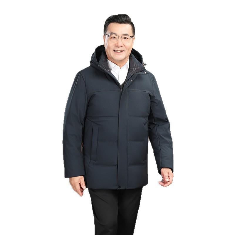 Mens Thickened Hooded Down Jacket Winter Mid-Length Warm Coat Seniors Plus Size Black Blue Gray