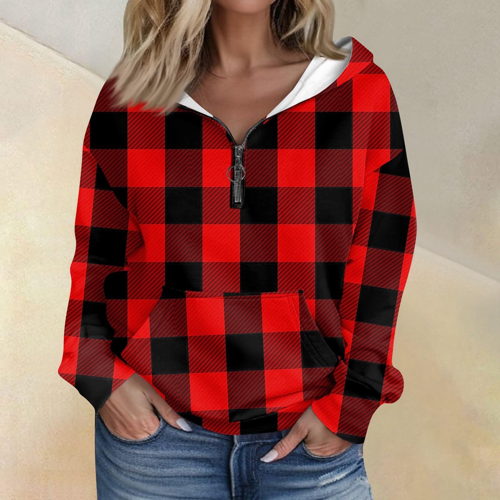 

Жіноча модна толстовка з довгим рукавом і напівзастібкою з кишенями L червоний