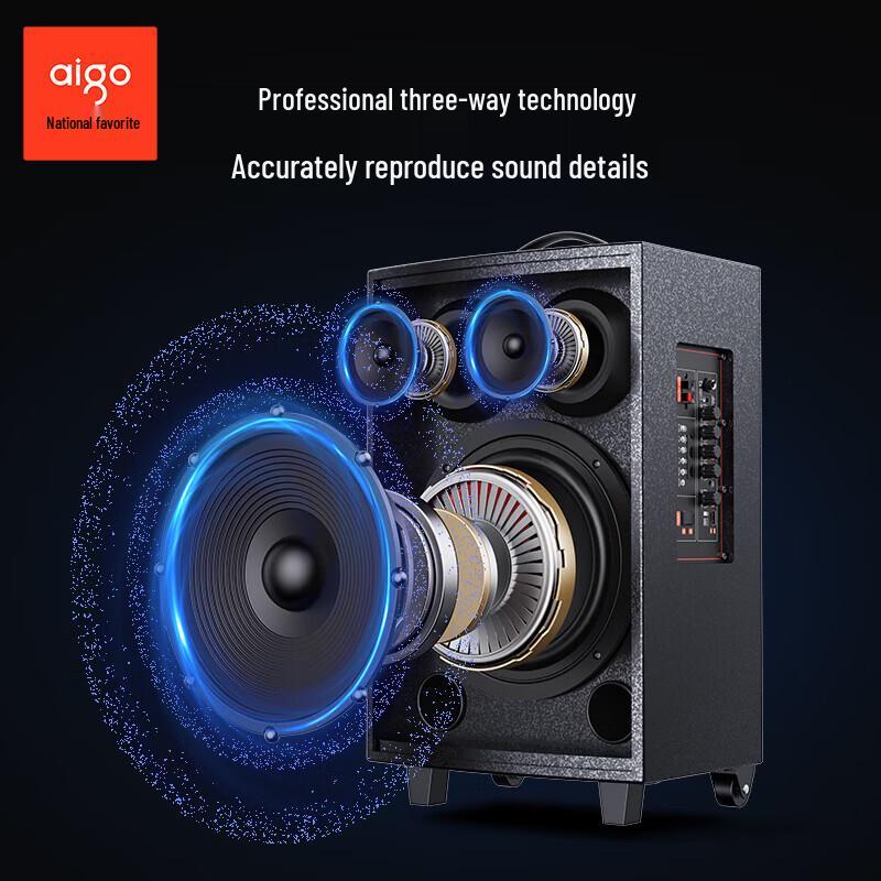 Aigo S312 12-inch Portable Bluetooth Trolley Speaker with Dual Microphones (CN Version)