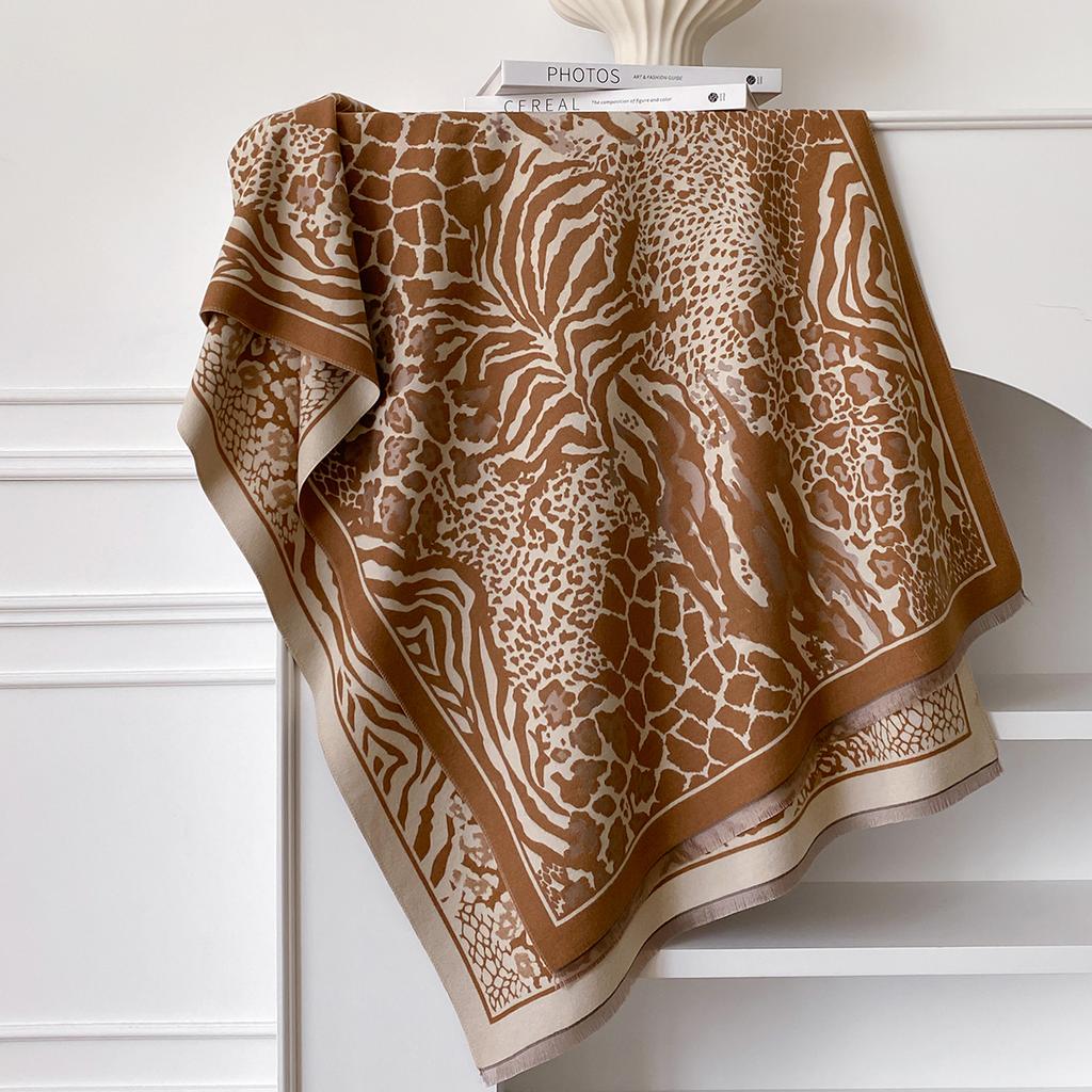 Winter Elegance Cashmere Two-Sided Scarf For Women Leopard Print Shawl Female Pashmina Luxury Poncho Thick Blanket Warm Bufanda