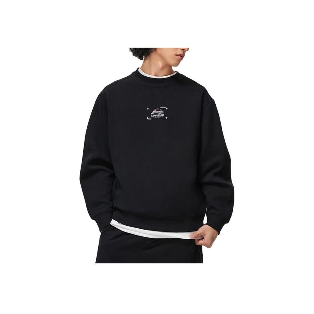 Li-Ning Sports Trend Series Letter Logo Print Round Neck Pullover Loose Casual Long Sleeve Sweatshirt Unisex Tops Black AWDT063-2