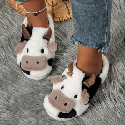 Fashion Cute Cartoon Cow Pattern Women's Cotton Slippers 2025 Winter Plush Warm and Comfortable Indoor Outdoor Baotou Slippers Zapatos