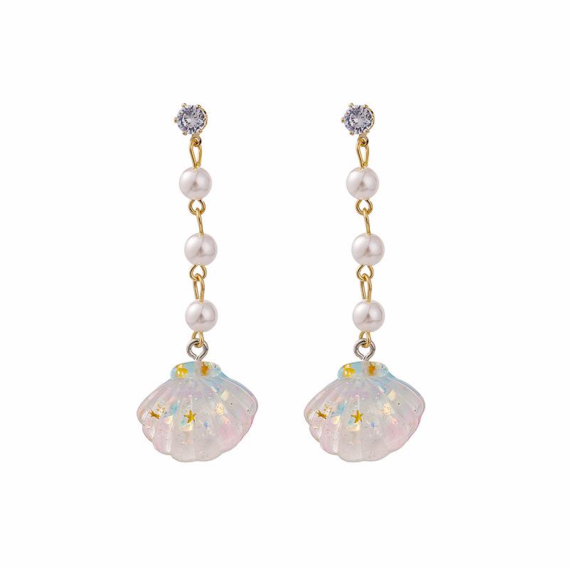 

Серьги-пусеты с кисточками из цветного сладкого перламутра на длинной цепочке с жемчугом и феями из серебряной иглы.