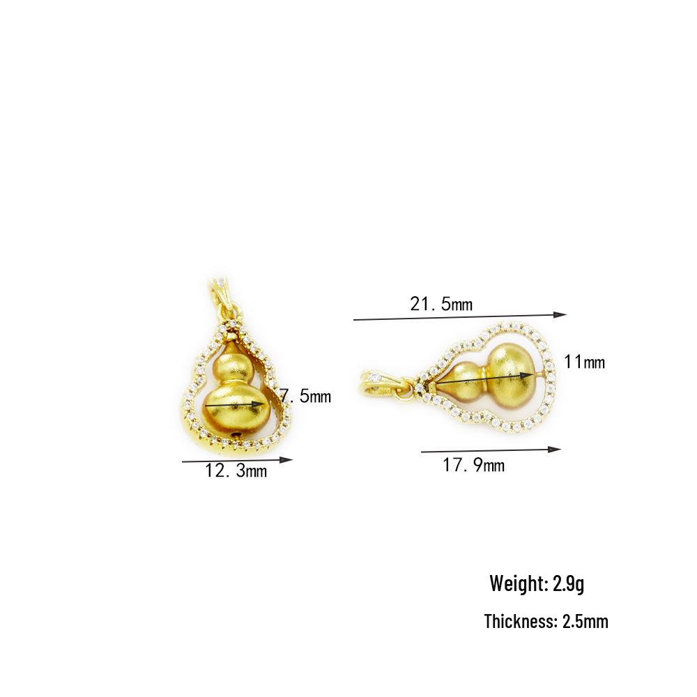 Ancient Sand Gold Rotatable Double Diamond Gourd Pendant - New Chinese Style, Real Gold-Plated Brass