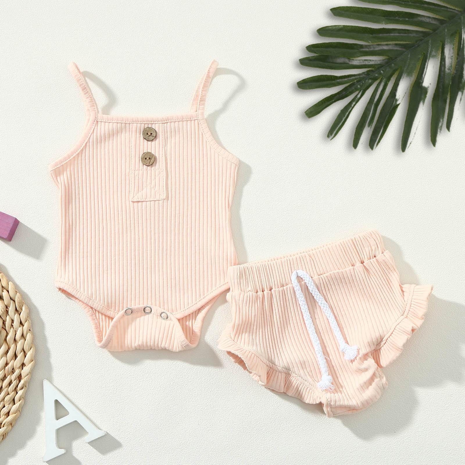 

Однотонный комбинезон на бретельках для новорожденных, топы, шорты и штаны, комплект летних нарядов 60 бежевый