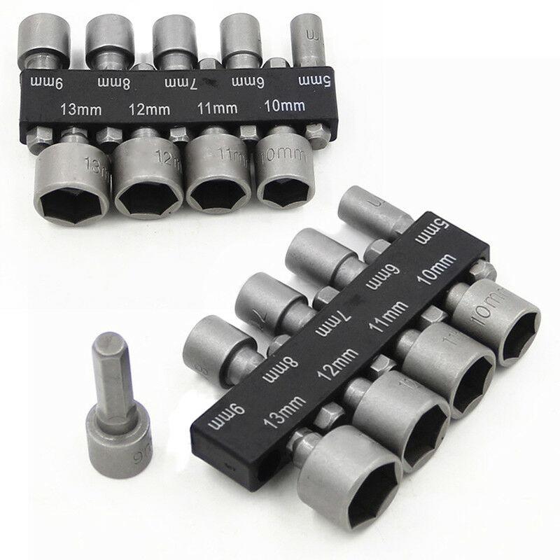 9Pcs 5-13mm 1/4 Inch Nut Driver Socket Adapter Metric Socket Impact Drill Bits