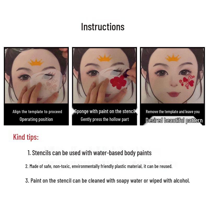 Kinderschmink-Schablonen-Set für Gesicht & Körper für Festivals & Bühnen-Make-up