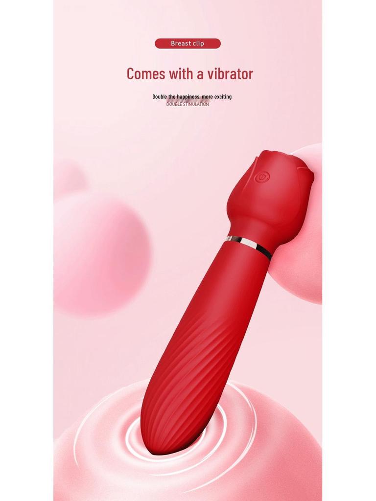 Heart-Shaped Nipple Clamps & Rose Vibrator Massager: Insertable Breast Stimulator & Masturbator Adult Toy