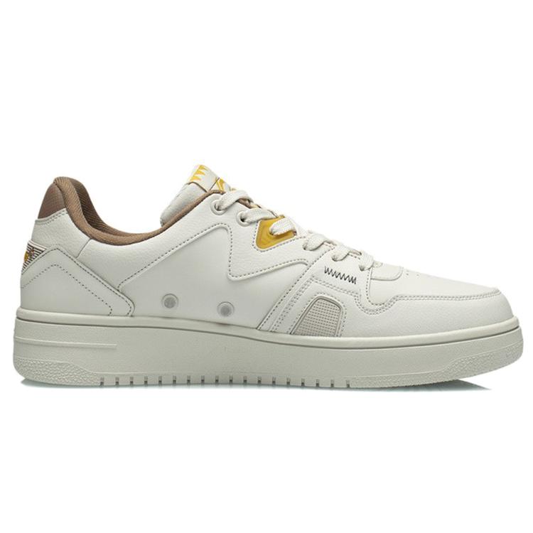 Li Ning Synthetic Leather Slip Resistant Abrasion Resistant Low Top Skateboard Shoes Men's White Yellow AGCR317-4