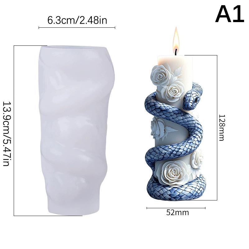 Snake Coiled Around Pillar Relief Cylindrical Candle Silicone Mold Cylinder Resin Silicone Mould Coiled Snake Gypsum Molds