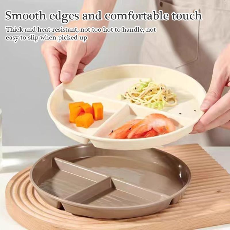22cm Unbreakable Divided Dinner Plate Plastic Texture Serving Dish for Kids and Family Microwave and Dishwasher Safe