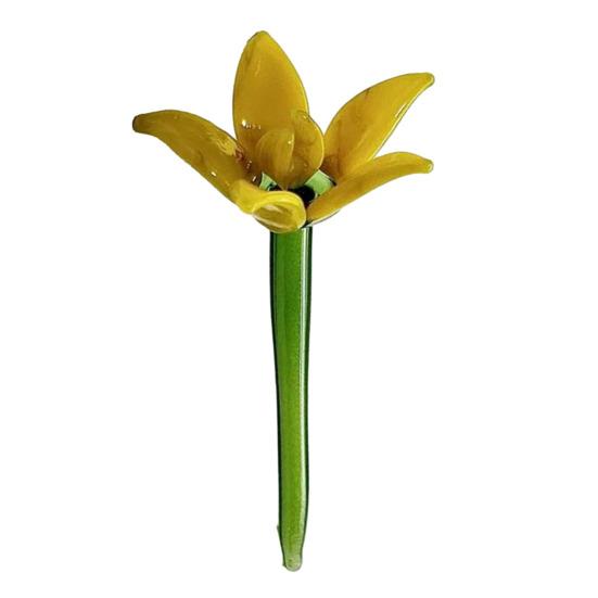 Handmade Glass Flower Decoration with Stem Hand-Blown Mini Floral Plants Figurine Home Living Room Office Table Flower Vase Ornament