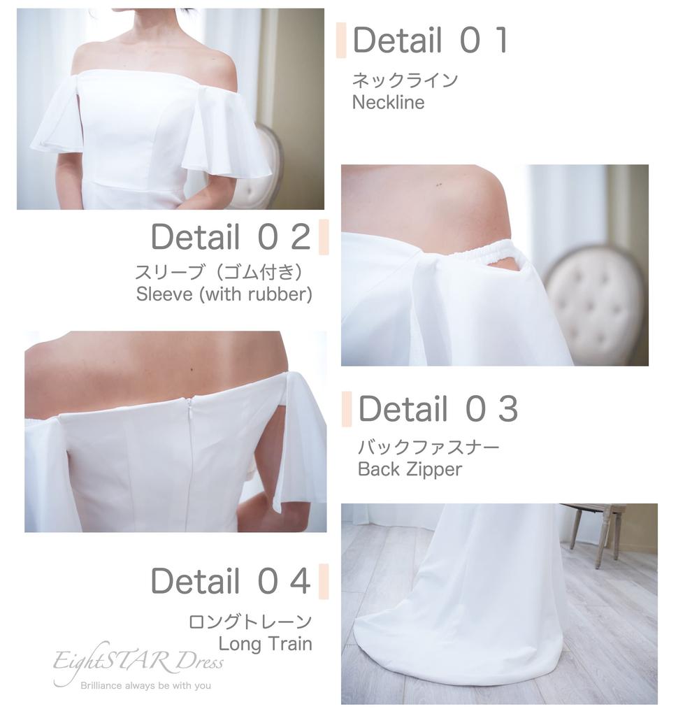 Brudekjole Off Shoulder Tettsittende Hvit Volumermer Lang Slepe Slank Linje Brud Hvit Kjole Lang [EightSTAR Kjole] Pre-Foto (L)