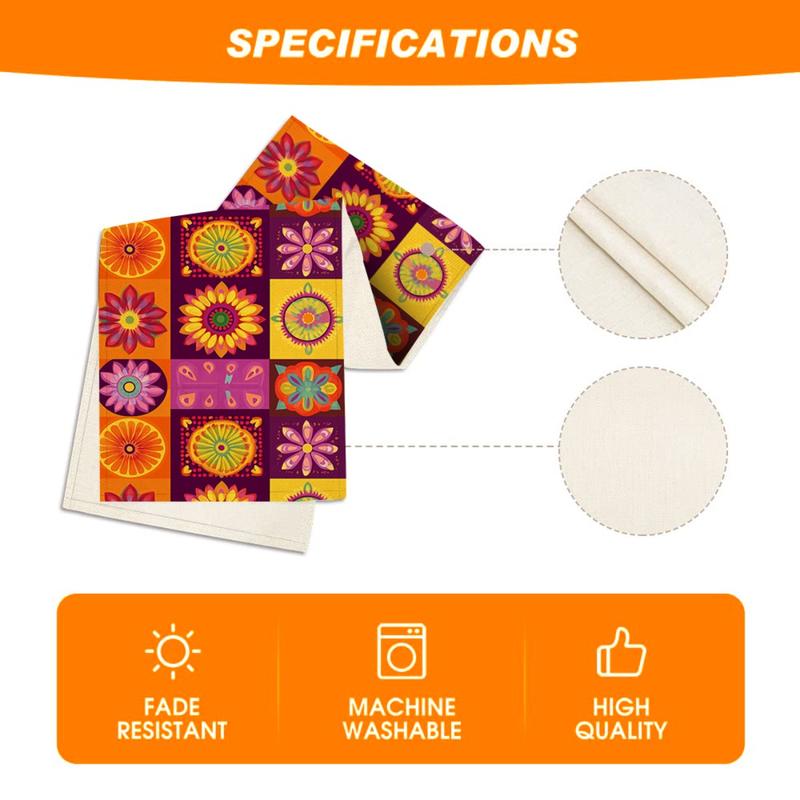 Bohemian Floral Pattern Table Runner, Colorful Ethnic Style Table Decor for Dining Room & Coffee Table