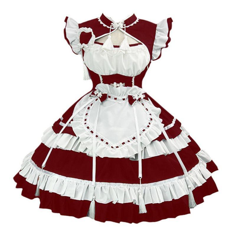 100.00kg Spring Festival Lantern Festival Chinese Maid Costume New Chinese Style Cheongsam Lolita Uniform Dress Export Extra Large Size