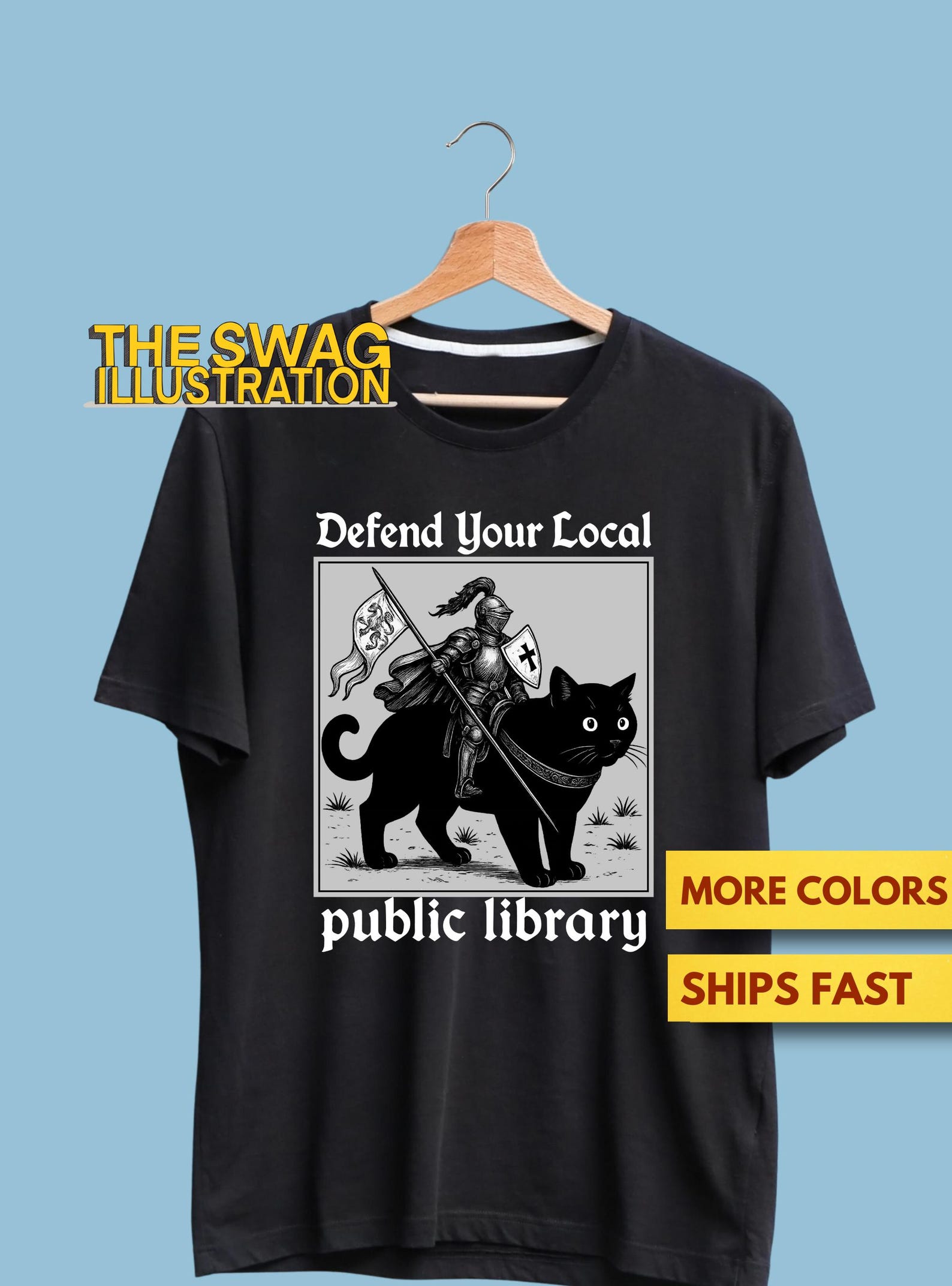 Defend Your Local Public Library Shirt, Funny Knight CaT shirt, Book Worms, Book Lovers, Librarians, Readers GifT shirt, Soft Premium Tee S