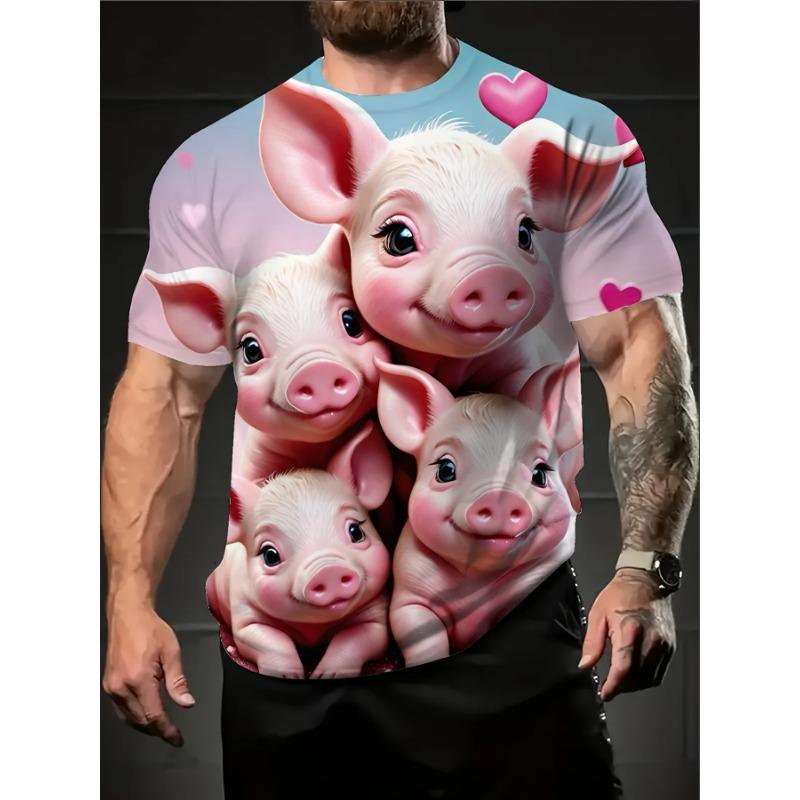 Vtipné Kreslené Ai Prase 3D Potisk Pánská Trička Ležérní Krátký Rukáv Módní Streetwear Kulatý Výstřih Trička
