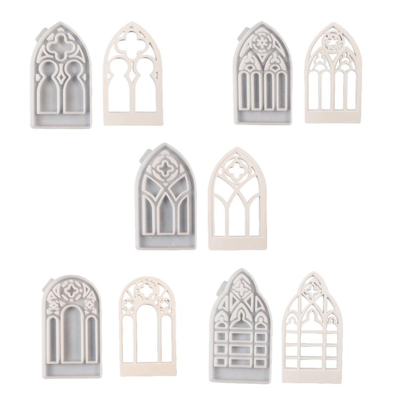 

5pcs Gothic House Candle Holder Silicone Molds House Shape Candlesticks Resins Molds DIY Castings Mould for Concrete 1