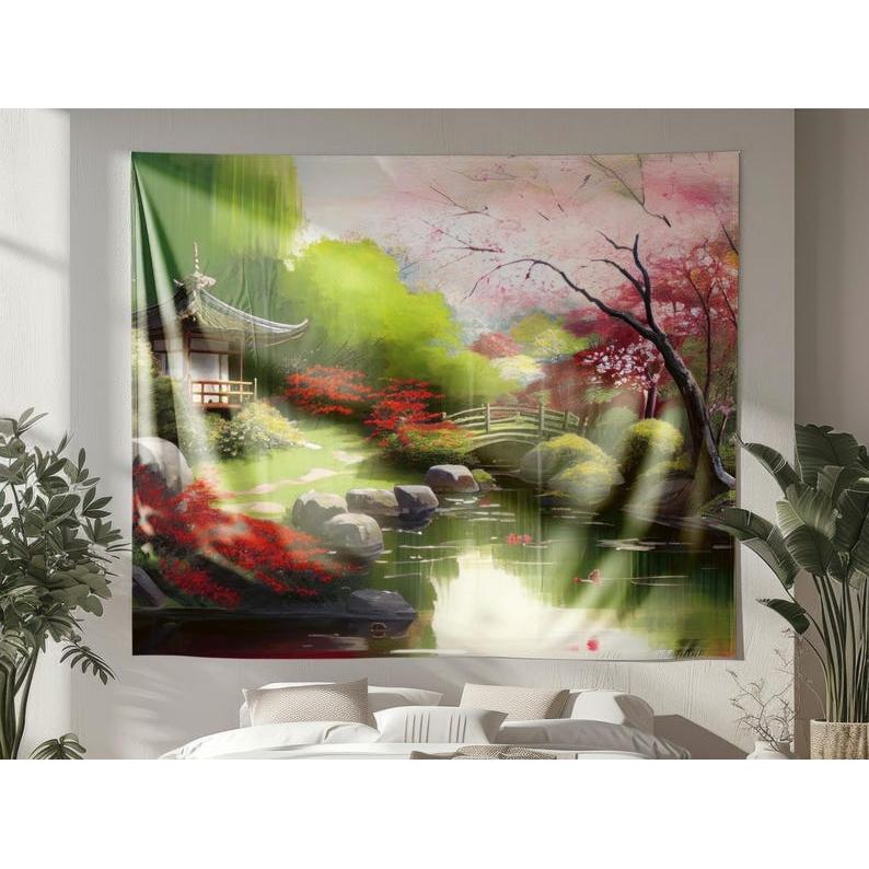 A tranquil Japanese garden tapestry 75x100