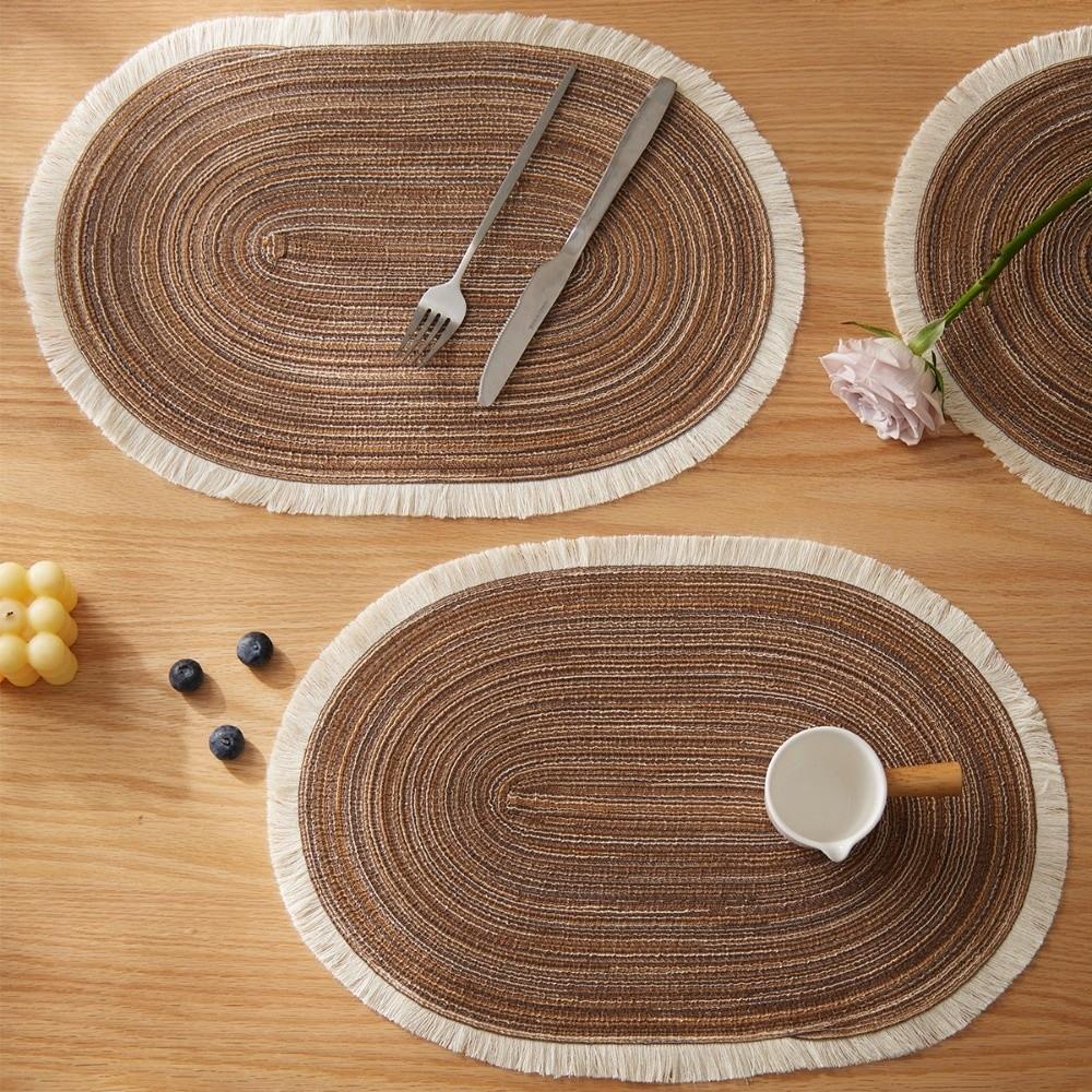 New Rope Cotton Braided Oval Placemats Washable Heat-resistant Braided Table Mats Non-slip Western Food Mats Kitchen