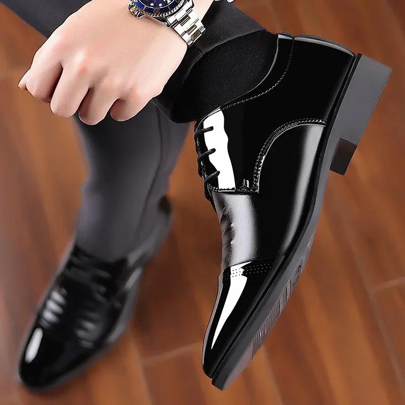 Men Dress Shoes Patent Leather Oxford Shoes Male Formal Big Size 38-48 Handsome Men Pointed Toe for Wedding