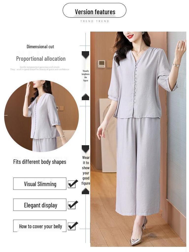 Summer 2026 Women's Cotton Linen Suit - Stylish Solid Color Two-Piece Set for Young Mothers