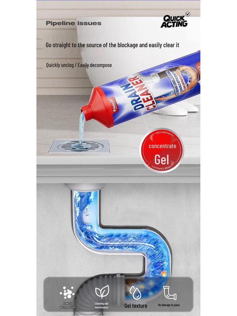 Powerful Quick-Acting Pipe Dredging Gel for Kitchen & Toilet Clogs with Grease Dissolving & Deodorizing Action