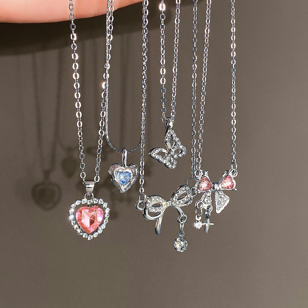 Y2K Anhänger Halsketten Sets Damen Kristall Schmetterling Engelsflügel Herz Halsketten Elegant Exquisit Tägliche Wear Schmuck Zubehör