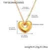 Qiong Yao 18K Gold Plated Stainless Steel Peach Heart Pendant Necklace & Earring Set - Smooth Surface & Elegant Design