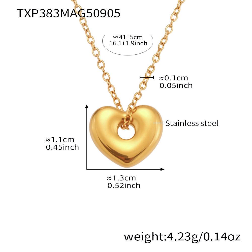 Qiong Yao 18K Gold Plated Stainless Steel Peach Heart Pendant Necklace & Earring Set - Smooth Surface & Elegant Design