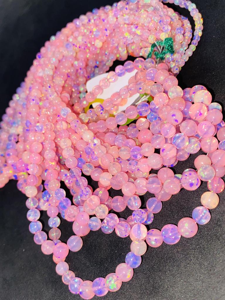 Pink Color Opal Beads, Multi flashy natural ethiopian opal balls beads, Healing opal beads.