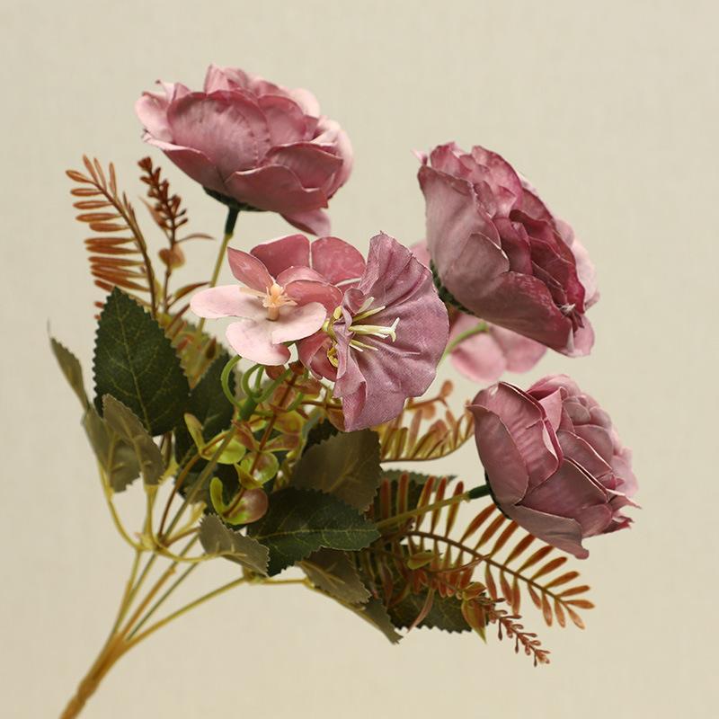 

Осенние Снежинки, Нанизанные на Розы Букет Искусственных Цветов для Украшения Дома Искусственный Букет фиолетовый