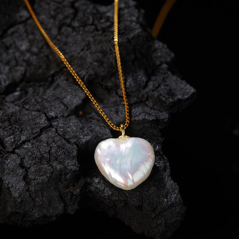 

Ожерелье из стерлингового серебра S925 с натуральной жемчужиной барокко, женское, простое, модное, серьги с подвеской в форме сердца, любовь