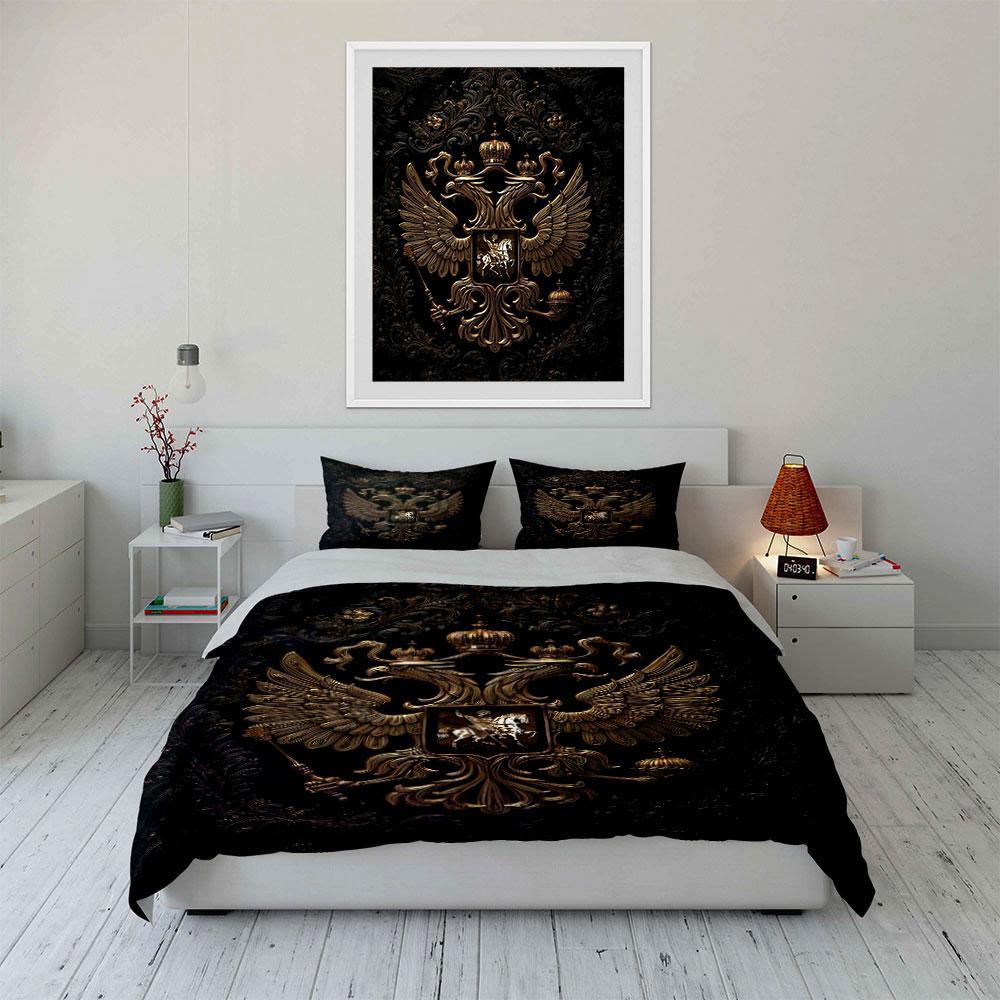 Golden Royal Crest Bedding Set Bedding Duvet Cover Set Duvet Cover Pillowcases (1 * Duvet Cover 2 * Pillowcases, without duvet insert)