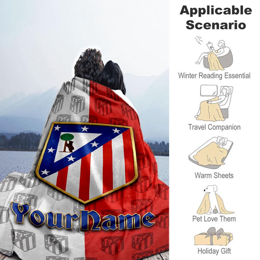 Atletico Madrid Personalized Name Blanket Throw Customizable Blanket Warmthful Decor Great for Sofa Livingroom Seaside Chair Four Seasons Multipurpose