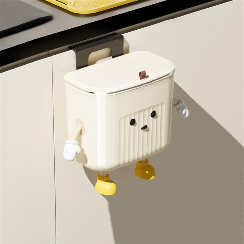 Kitchen Compost Bin Cartoon Hangings Trash Can with Lid Cabinet Door Under Sink Garbage Can for Office Counter Home Decors