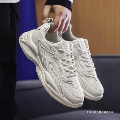 Men's Shoes Autumn New Trend Versatile Breathable Casual Height Increase Men's Little White Mesh Sports Dad Trendy Shoes