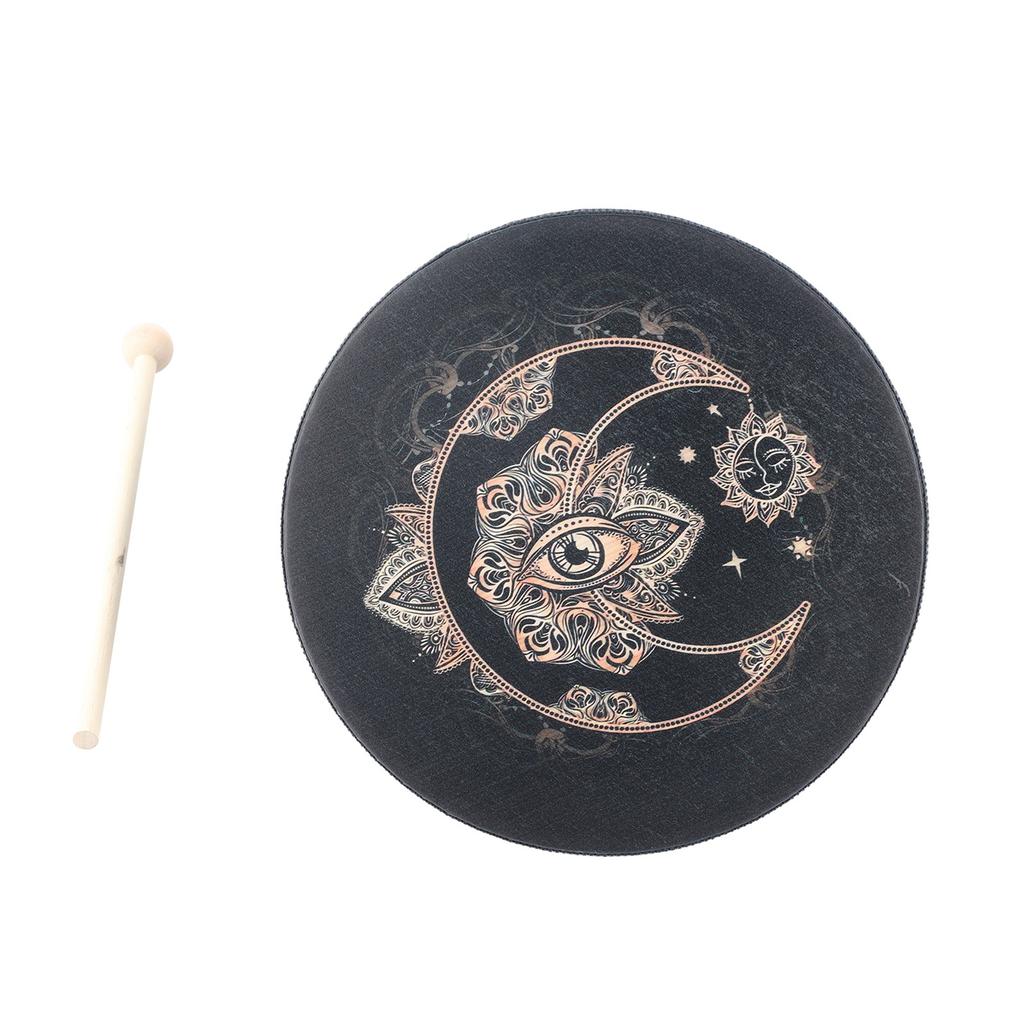 Shaman Meditation Moon Drum Vintage Distinctive Shaman Drum with Wood Stick for Sound Healing Instrument Black