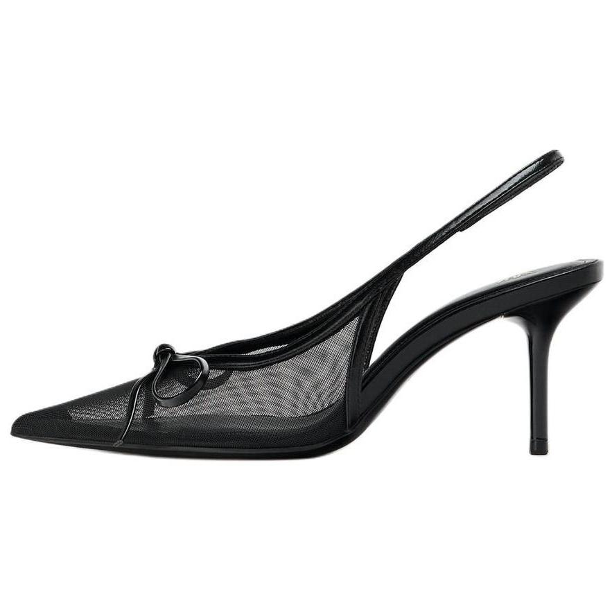 Zara Elegant Bow Decor Mesh Open Back Stiletto Heels 8.5cm Women Heels Black 12248510800