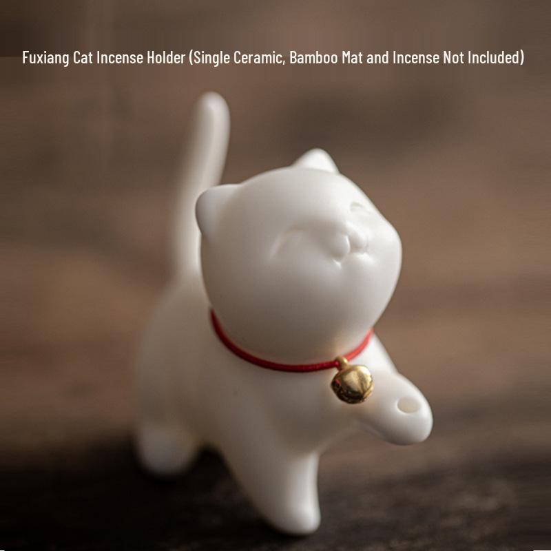 Ceramic Cat Incense Holder - Cute Aroma Burner for Home and Office
