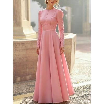 AA Europe and America 2026 Autumn New Elegant Temperament Solid Color Zipper Crew Neck Long-sleeved Dress