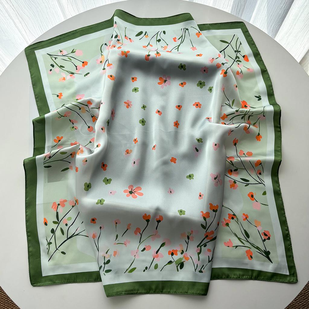Fashion Imitation Silk Square Scarf For Women Floral Printed Scarves Bandanas Luxury Hijab Neckerchief Elegant Shawl Wraps