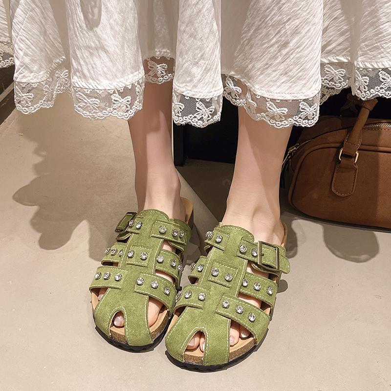 Fashion 2025 High Quality Women's Buckle Slippers Slip-on Open Toe Flat with Non-slip Casual Summer Ladies Beach Slippers Large Size