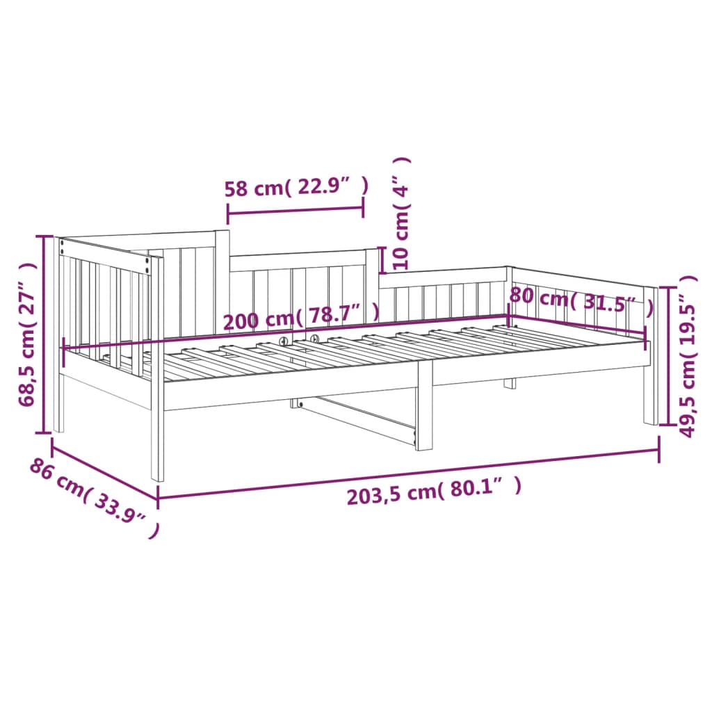 Daybed without Mattress White 80 x 200 cm Solid Pine Wood